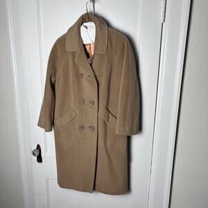 VTG 1980s Warren Of Stafford 100% Wool Double Breasted Camel Brown Dress Coat S
